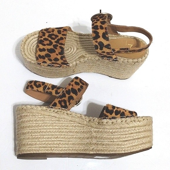 Marc Fisher Rexly Leopard Fur Espadrille Platform Sandals Stylish Trendy 6.5 - Picture 4 of 10